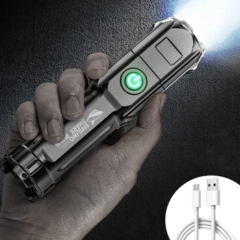 Erős, Könnyű, Hordozható FlashlightHigh-power USB Újratölthető Zoom Jelölje ki a Taktikai Lámpa Kültéri Világítás LED Vaku