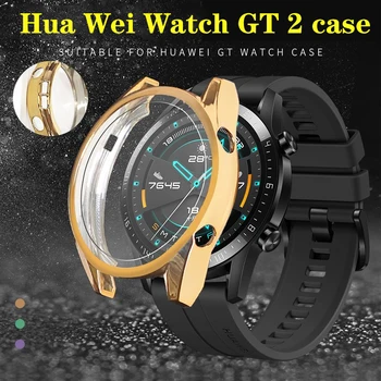 esetében huwei óra gt 2 46mm Huawei Óra GT aranyozott keret Teljes képernyő védő esetben+film fedezze tartozékok hauwei gt2 46