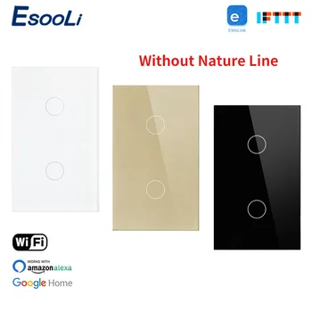 EsooLi 2 Banda Üveg Panel MINKET Standard Okos Wifi Fal Érintse meg a Kapcsoló Automatika Vezeték nélküli Által Ewelink APP Egyetlen Tűz Vonal Kapcsoló