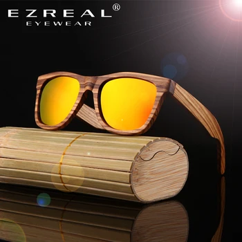EZREAL Férfiak bambusz Fa Napszemüveg Női Retro Vintage Polarizált zebra Fából készült Szemüveg Oculos De Sol Nagy Téren Nyári Goggle