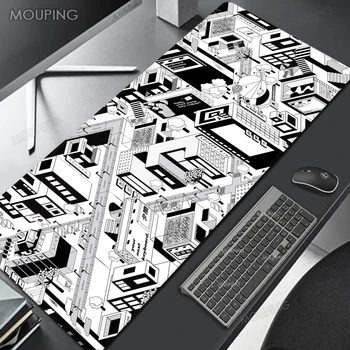 Fekete, Fehér, Egér Pad, Japán Város Íróasztal Kiegészítők Asztal Mat Nagy Mausepad Xxl Gamer Szőnyeg 900x400 Mechanikus Billentyűzet