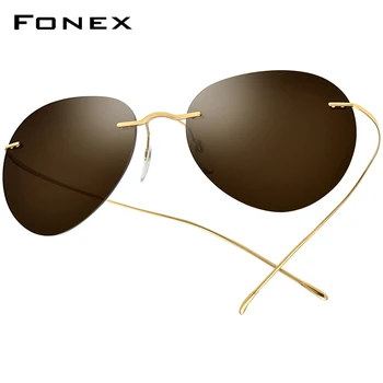 FONEX Titán Keret nélküli napszemüvegek Férfi Ultrakönnyű koreai keret nélküli Screwless Pilóta Aviador Polarizált Napszemüveg Női F85695