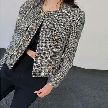 Futópálya Őszi Téli koreai Nők Magas Minőségű Márka a Luxus Elegáns Gyapjú Tweed Kabát Klasszikus Öltöny Zakó Felső Casaco Outwear
