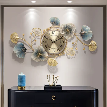 Fém fali digitális óra 3D fali órák haza decore Új Kínai Ginkgo biloba falióra modern design, Nappali dekoráció