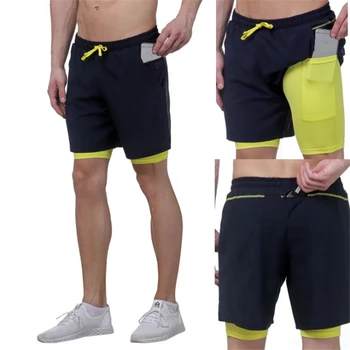 Férfi dupla rétegű lélegző futás rövidnadrágok férfi fitness verejték-elnyelő gyorsan száradó kültéri fitness alkalmi Férfi rövidnadrág