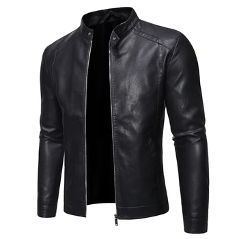 Férfi fekete bőr kabát alkalmi motoros kabát ruha mérete őszi divat bőr kabát