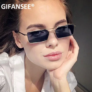 GIFANSEE téglalap napszemüveg nők férfiak kis négyzet alakú fém keret, víztiszta lencse divat design