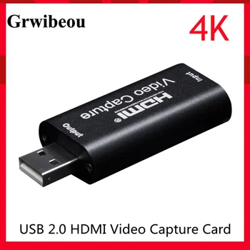 Grwibeou 4K Videó-digitalizáló Kártya, USB 2.0-HDMI Video Grabber Rekord Doboz PS4 Játék DVD Videokamera Fényképezőgép Felvétel Élő Közvetítés