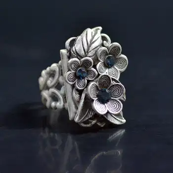 Gyönyörű Ezüst Színű Szőlő Levelek, Virág Gyűrű Vintage Kék Cirkónium-oxid Csülök Gyűrű egyedi Minta Megnyugtató Varázsa, Ékszer, Ajándék