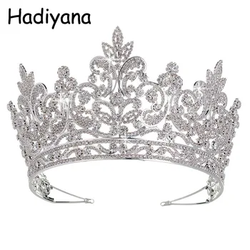 Hadiyana Luxus Menyasszonyi Tiara Nagy Királynő Korona Esküvői Haj Tartozékok Diadém Fejpánt Szépségverseny Díszek Fejdísz Korona HG6039