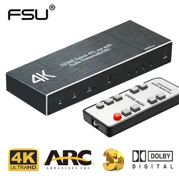 HDMI Matrix 4k-60Hz 2.0 HDMI Switcher Splitter 4 1 SPDIF +3,5 mm-es Audio Extractor & ARC HDR HDCP 2.2 IR Távirányító Adapter