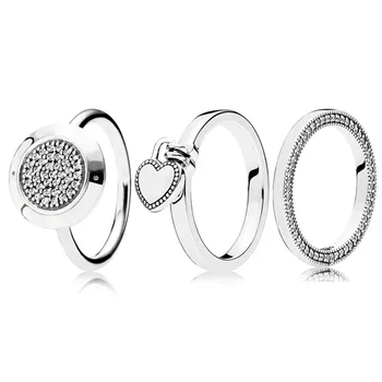 Hiteles 925 Sterling Ezüst Gyűrű Két-hang Aláírás Szív alakú Lakat Szerelmes Szív Gyűrű Női Ajándék pandora DIY Ékszerek