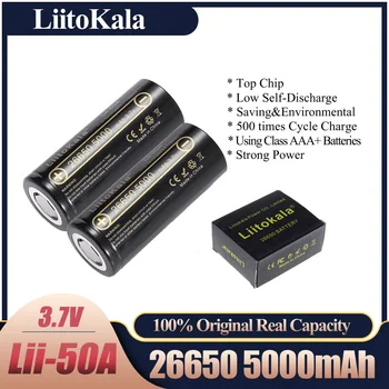 Hk liitokala lii-50A 26650 5000mah lítium akkumulátor 3,7 v 5000mah 26650 újratölthető akkumulátor 26650-50a alkalmas flashligh új