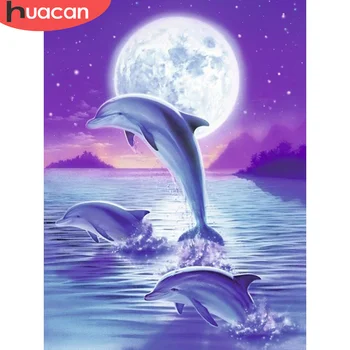 HUACAN DIY Gyémánt Festmény Cross Stitch Delfin Teljes Négyzet Mozaik Strasszos 5D Gyémánt Hímzés Állat Dekoráció