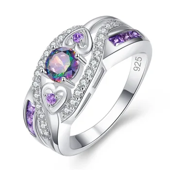 Huitan Színes Kristály Női Gyűrű Két Szín CZ Romantikus Ajándék Gyűrű Női Szív Alakú Divat Ékszer Gyűrű Méret 6-10