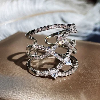 Huitan Új, Trendi Állítható Nyitó Gyűrűk Nők Fancy Cross Design Teljes Cirkónia Bling Bling Divat Gyűrű Ékszer
