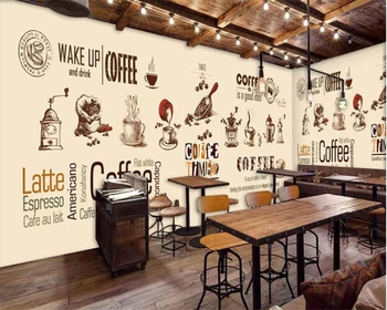 háttérkép kézzel festett Európai, illetve Amerikai kávét kávézó, kávé angol háttér fali tapéta beibehang