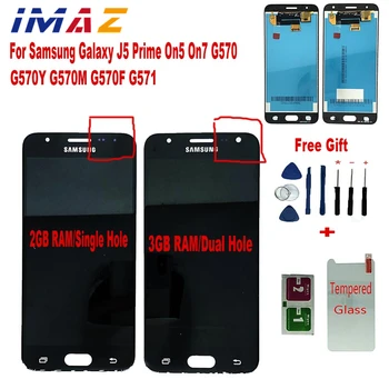 IMAZ Eredeti LCD Samsung Galaxy J5 Miniszterelnök On5 On7 G570 G570F G570M/Y Kijelző érintőképernyő Digitalizáló Közgyűlés A G5700 LCD