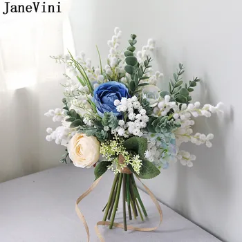 JaneVini Kék Rózsa Mesterséges Esküvői Virágok, Menyasszonyi Csokrok Tavaszi Romantikus Menyasszony Kezében Virág Ramo De Novia Vintage