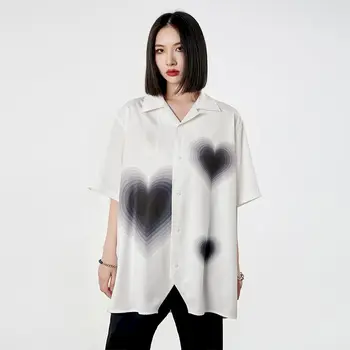 Japán gradiens szív Harajuku női blúz, rövid ujjú ing, kardigán pizsama gallér gót koreai nyári alkalmi streetwear