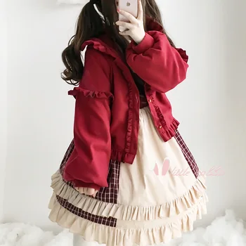 Japán Édes Lolita Kabát Őszi/téli Plusz Bársony, Gyapjú Lolita Kawaii Kabát Diák Hosszú Ujjú Kabát Gothic Lolita Outwear