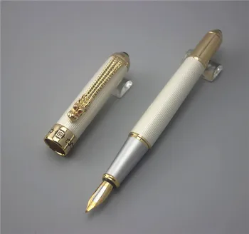 Jinhao 1000 Luxus Magas Minőségű Vezető Toll Fehér & Arany Sárkány Klip Fém Tinta, Toll