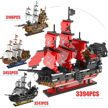 Karibi Kalóz Vitorlás Black Pearl Hajó, Csónak Mini Blokkok Királynő Annes 3D Modell DIY Épület Gyémánt Blokk Tégla, Gyerekeknek Játékok