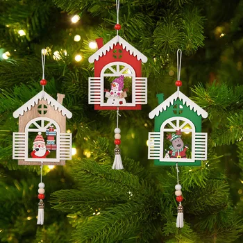 Karácsonyi Dekoráció, Karácsonyi, Fából Készült Ház Tassel Medál Karácsonyfa Díszítés Medál Bevásárlóközpontok Ablak Bár Otthon Dekoráció