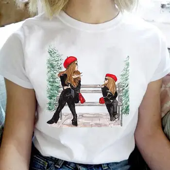 Karácsonyi T-shirt Ünnep Édes Szerelem Trend 90-es években a Nők Rajzfilm Grafikus Divat Póló Új Év Nyomtatás Póló, Női Felső Ruha