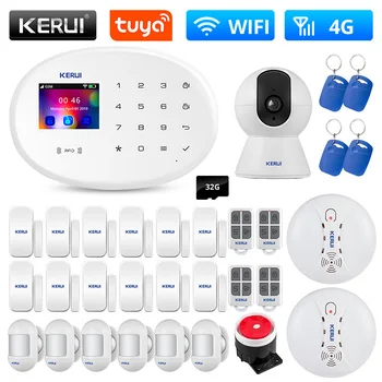 KERUI 4G GSM WIFI Tuya Smart Home Riasztó rendszer, Kit Vezeték nélküli Riasztó Rendszer IP Kamera Vezérlés automatikus tárcsázás Sziréna Érzékelő Készlet
