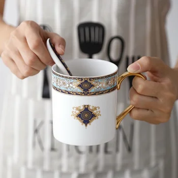Kerámia Bögre, Csésze Kávé Csont Kína Drinkware Porcelán teáscsésze Barokk Vintage Születésnapi Ajándék Café 350ML Születésnapi Ajándék lakberendezés