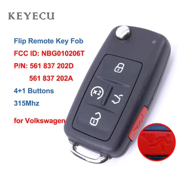 Keyecu Flip Távoli Autó kulcstartó 5 Gombok 315MHz a Volkswagen VW FCC ID: NBG010206T, P/N: 561 837 202 D, 561 837 202 EGY
