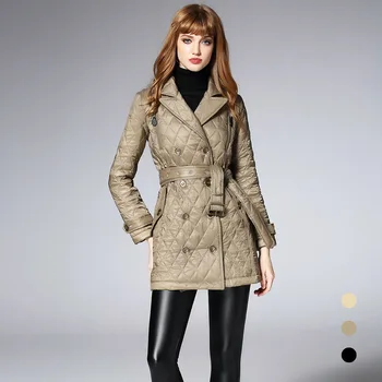Kez keer a 2018-as új divat női kabátok téli meleg közép-hosszú zubbonyok Brit Stílus női slim fit klasszikus női ruha Kabát
