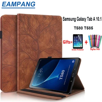 Kiváló Minőségű bőrtok Samsung Galaxy Tab Egy 10.1 T580 T585 Fedezze 3D-s Fa Kártyahely Toll Heveder Tabletta Shell Lap A6 2016