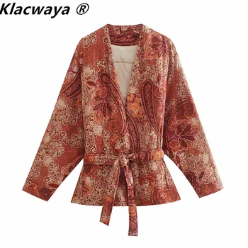 Klacwaya 2021 Nyomtatás Steppelt Kabát Női Kabát Kabát Őszi Öv Hosszú Ujjú Klasszikus Kabát Női Divat Zsebbel Kabát