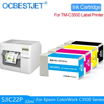 Kompatibilis SJIC22P TM-C3500 Tinta Patron Epson Colorworks C3500 Címke Nyomtató Teljes 32ml Pigment Tinta, chip