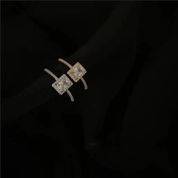 Koreai Egyszerű Trendi Luxus Geometriai Tér Kristály Gyűrű A Nők, Lányok Micro Burkolt Nyitva Állítható Gyűrű Divat Ékszerek