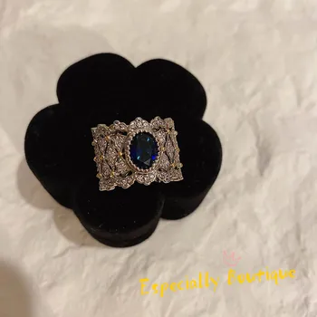 kék luxus nyitott, strasszos gyűrű trend divat eltúlzott személyiség üreges speciális gem vintage állítható ujj gyűrű