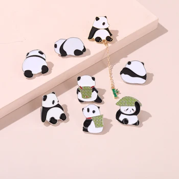 Kínai Medve Bross Kalap Zománc Pin Panda Bambusz Állat Fém Jelvény Táskát, Ruhát, Csapok Fel Ékszer Ajándék Panda Kölyök Szerető