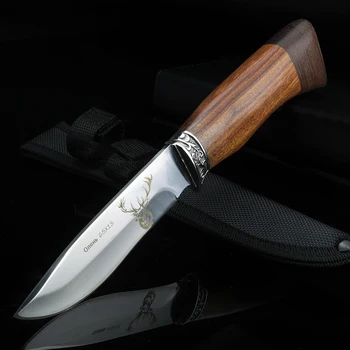 Kültéri, magas minőségű kés kemény fa nyéllel, rövid kés, vad vadászat túlélő kés multifunkcionális kemping EDC kést
