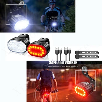 LED Kerékpár Első Lámpa Fej Lámpa 4 Módok 350mAh USB MTB Kerékpár Út Fényszóró 6 Módok 230mAh Újratölthető Kerékpáros Lámpa