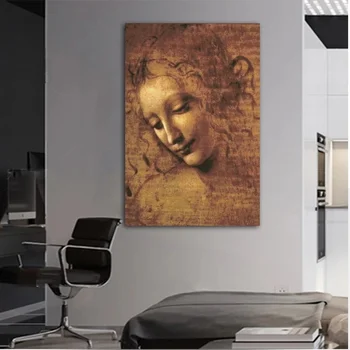 Leonardo Da Vinci:Fejét Egy Nő, Vászon Festmény, Poszterek, Nyomatok, Wall Art Kép a Nappali lakberendezés Cuadros