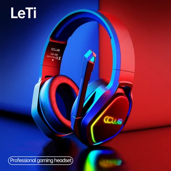 LeTi Gaming Fejhallgató Térhatású Sztereó Játék Fülhallgató, Vezetékes Bukósisak Headset RGB Lámpa HD Mikrofon Gamer PC Laptop