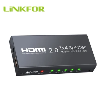 LiNKFOR 4 Way 2.0 HDMI Splitter 1 4 HDMI Splitter Elosztó Erősítő Támogatja a 4K@60Hz YUV 4:4:4 HDR TV Projektor