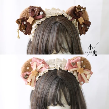 Lolita Lolita medve, fül, haj karika aranyos hajtű női fejfedő haj tartozékok Japán kézműves kiegészítők