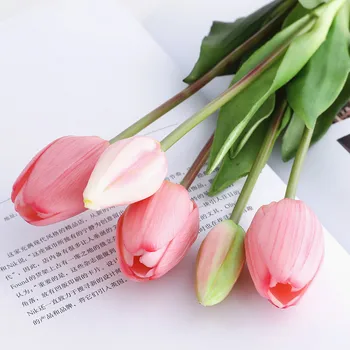 Luxus Szilikon Igazi kapcsolatot Tulipán Csokor dekoratív művirágok nappali dekoráció flores artificiales