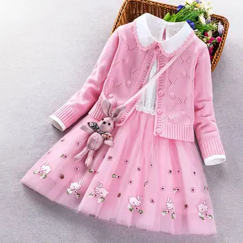 Lányok, Ruházati készletek őszi téli új Gyerek pulóver kabát+pamut ruha 2db megfelel a Tini lány hercegnő jelmez 3 4 6 9 Éves