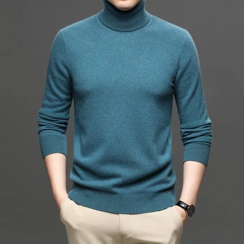Magas minőségű 2021 új tavaszi őszi kötött pulóver férfi divat, magas nyakú, hosszú ujjú pulóver 16982