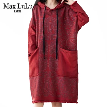 Max LuLu Nők Új Divat Laza Vintage Vestidos 2021 Téli Koreai Stílus Kapucnis Design Alkalmi Farmer Ruha, Utcai Hosszú Ruhák