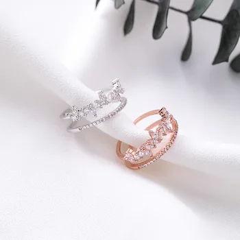 MENGJIQIAO 2018 Új Elegáns Levél CZ Kő Üreges Kettős Réteg Gyűrűk Női Divat Micro Burkolt Köbméter Nyitva Gyűrűk Femme Bijoux